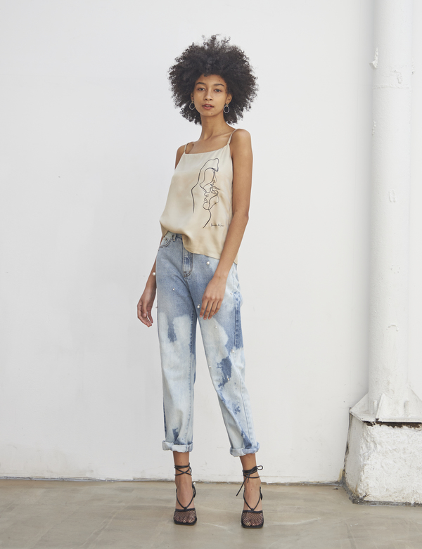 Maison De Ines Drop Pearl Tie Dye Denim - Light Blue