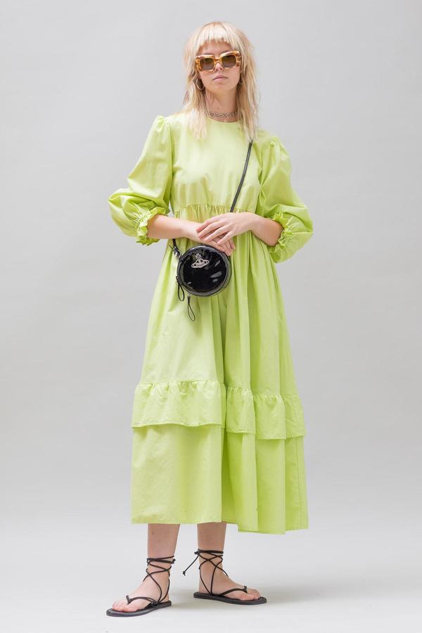 Toit Volant Muumuu Tier Ruffle Dress - Starfruit Lime | Garmentory