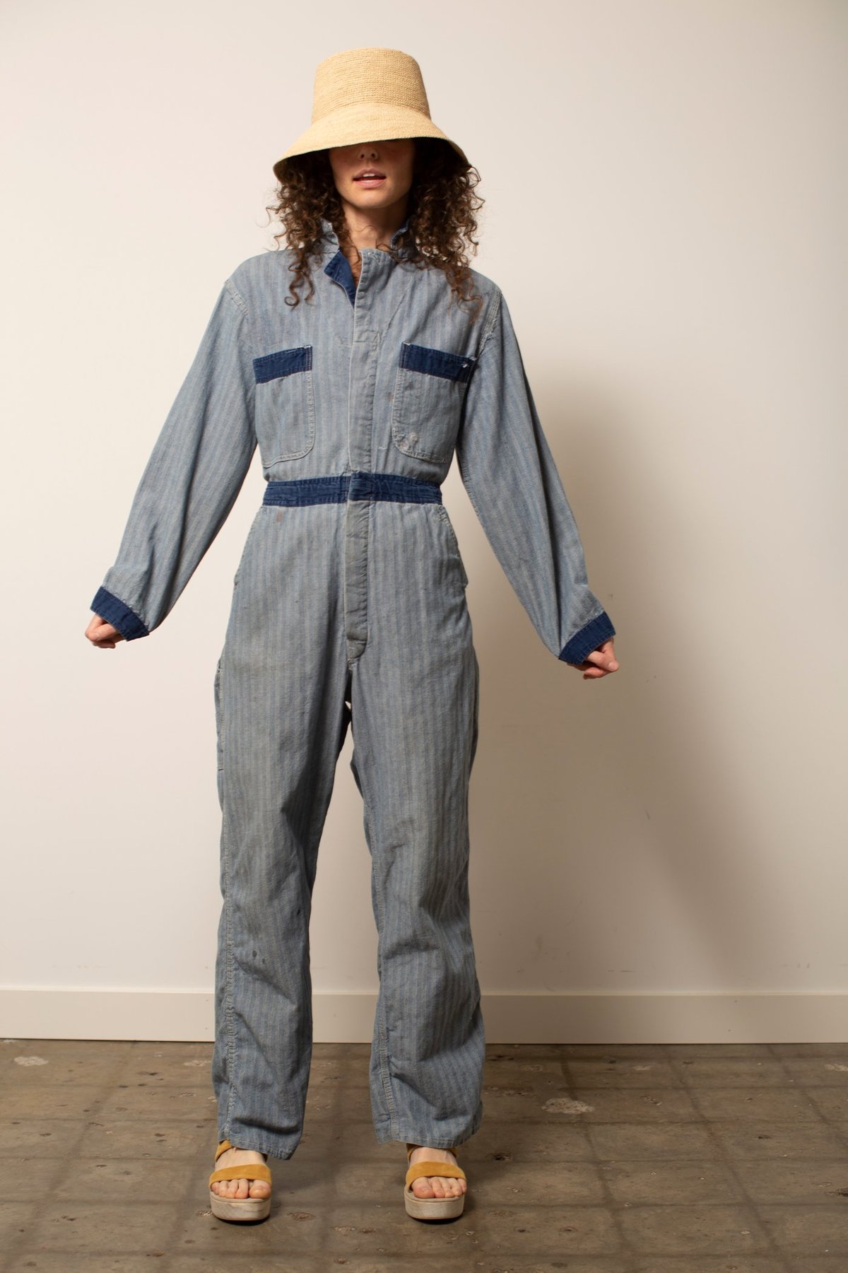 Vintage Herringbone Stripe Coverall jumpsuit - grey | Garmentory