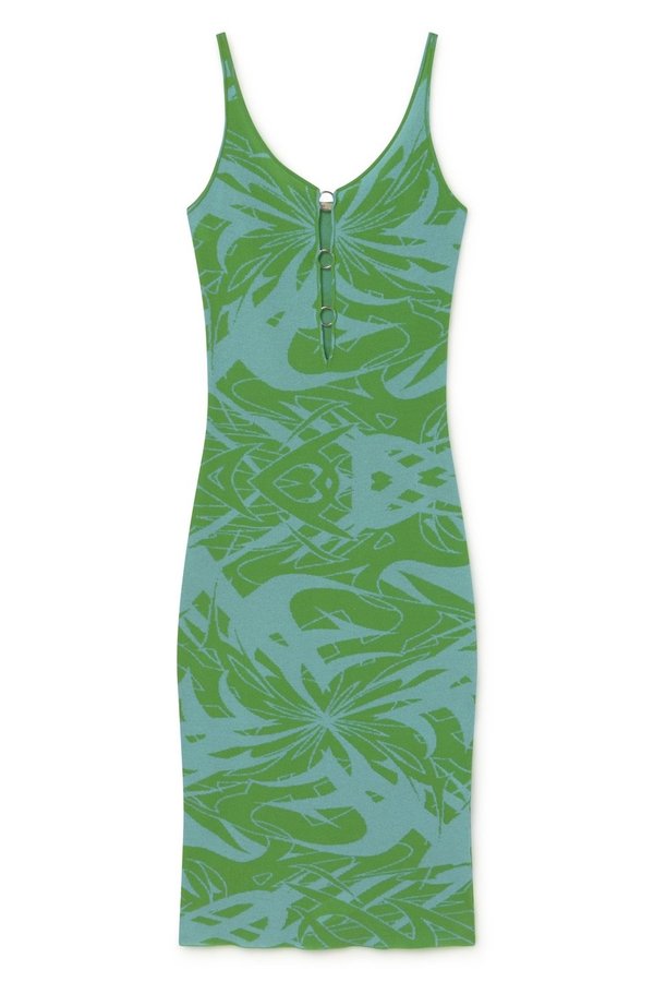 green emerald velvet dress Ramy Brook Livia Knit Scoop Neck Maxi Dress in Blue Chevron main image 0