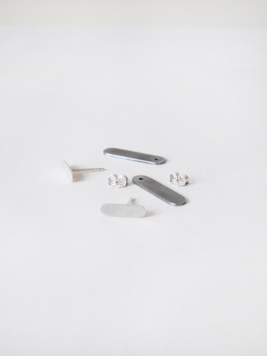 Kat Seale 2-Part Earrings Oblong in Sterling/ Steel Kat Seale 2-Part Earrings Oblong in Sterling/ Steel
