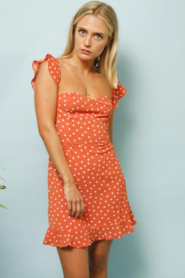 Sage the Label SHERBERT POLKA DOT MINI DRESS - ORANGE | Garmentory Sage the Label SHERBERT POLKA DOT MINI DRESS - ORANGE | Garmentory
