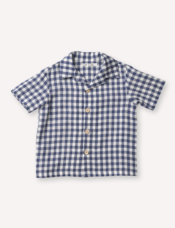 Kids Petits Vilains Adrien Aloha Shirt - Navy Gingham Kids Petits Vilains Adrien Aloha Shirt - Navy Gingham