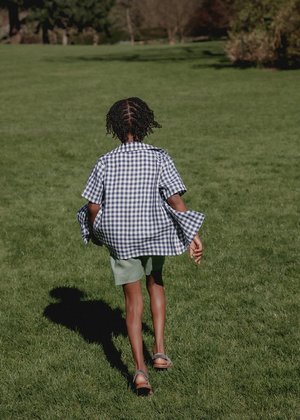 Kids Petits Vilains Adrien Aloha Shirt - Navy Gingham Kids Petits Vilains Adrien Aloha Shirt - Navy Gingham