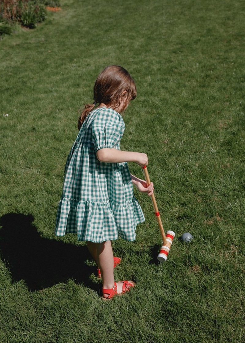 Kids Petits Vilains Clementine Puff Sleeve Dress - Green Gingham