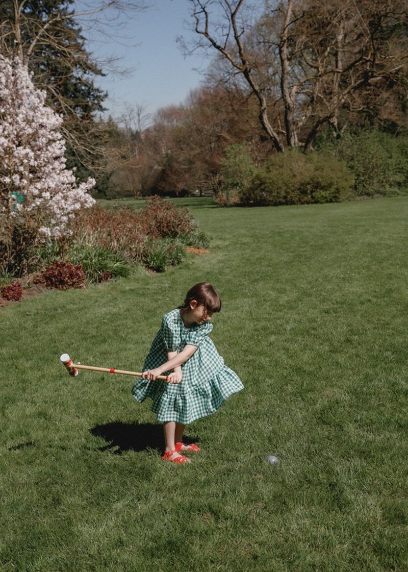 Kids Petits Vilains Clementine Puff Sleeve Dress - Green Gingham