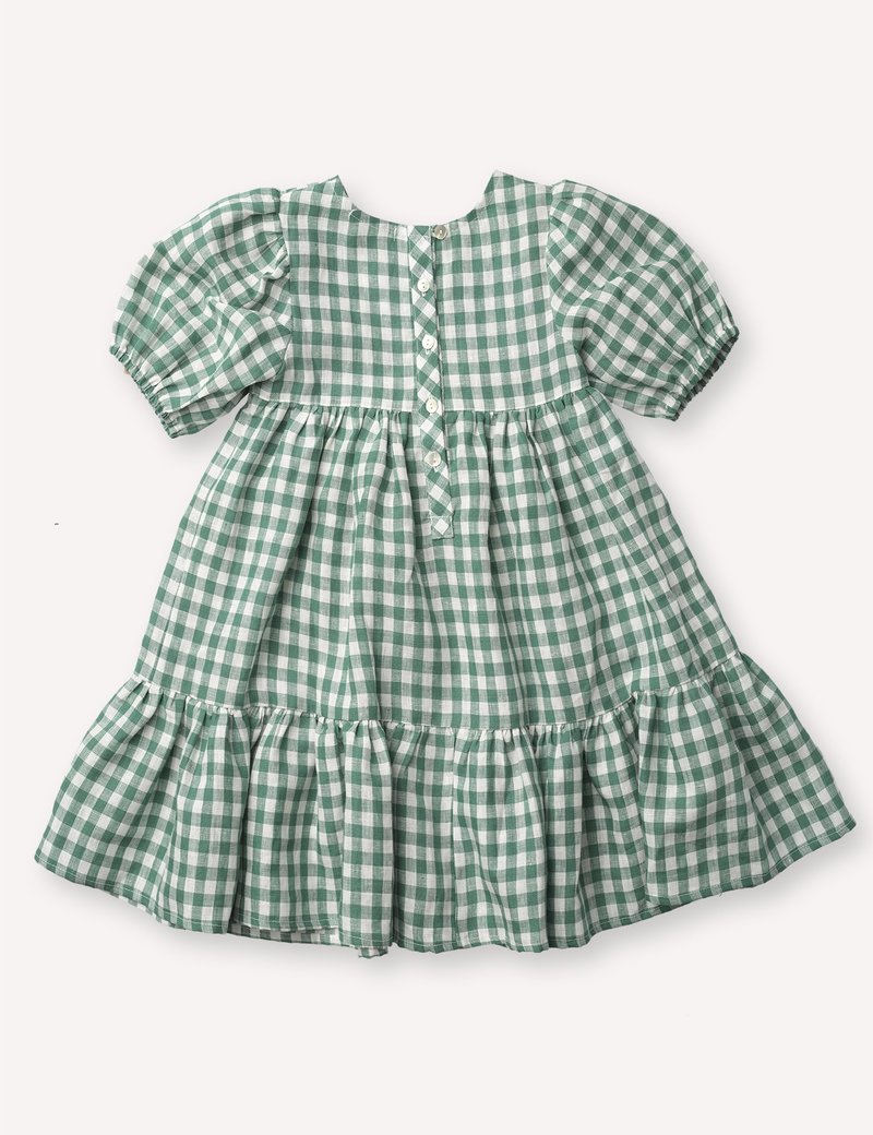 Kids Petits Vilains Clementine Puff Sleeve Dress - Green Gingham