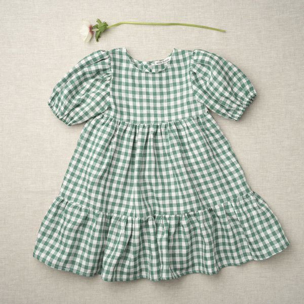 Kids Petits Vilains Clementine Puff Sleeve Dress - Green Gingham