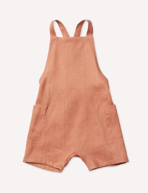 kids unisex Petits Vilains Gabriel Short Overalls - Baked Clay kids unisex Petits Vilains Gabriel Short Overalls - Baked Clay