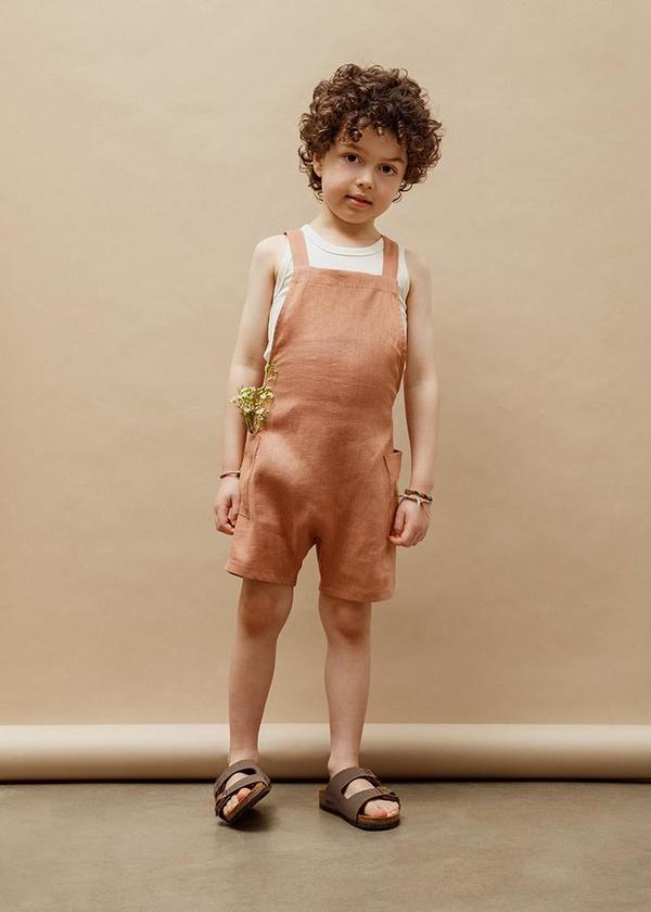 kids unisex Petits Vilains Gabriel Short Overalls - Baked Clay kids unisex Petits Vilains Gabriel Short Overalls - Baked Clay