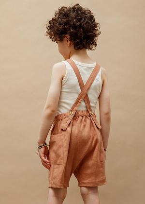 kids unisex Petits Vilains Gabriel Short Overalls - Baked Clay kids unisex Petits Vilains Gabriel Short Overalls - Baked Clay