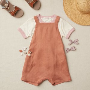kids unisex Petits Vilains Gabriel Short Overalls - Baked Clay kids unisex Petits Vilains Gabriel Short Overalls - Baked Clay