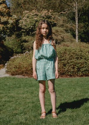 Kids Petits Vilains Monique Bubble Top - Green Gingham Kids Petits Vilains Monique Bubble Top - Green Gingham