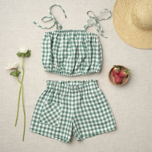 Kids Petits Vilains Monique Bubble Top - Green Gingham Kids Petits Vilains Monique Bubble Top - Green Gingham