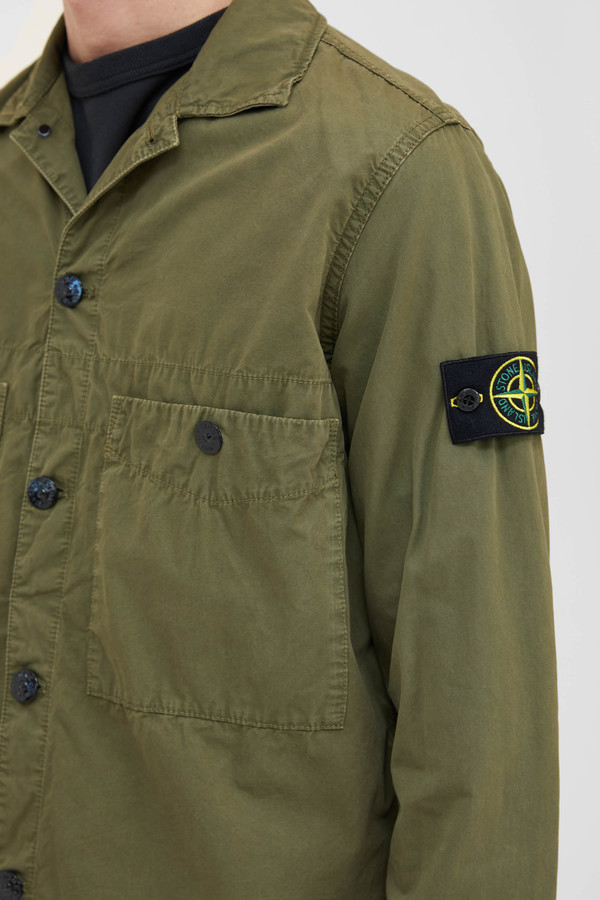 Stone Island Brushed Cotton Canvas 2 Pocket Overshirt - Olive Stone Island Brushed Cotton Canvas 2 Pocket Overshirt - Olive