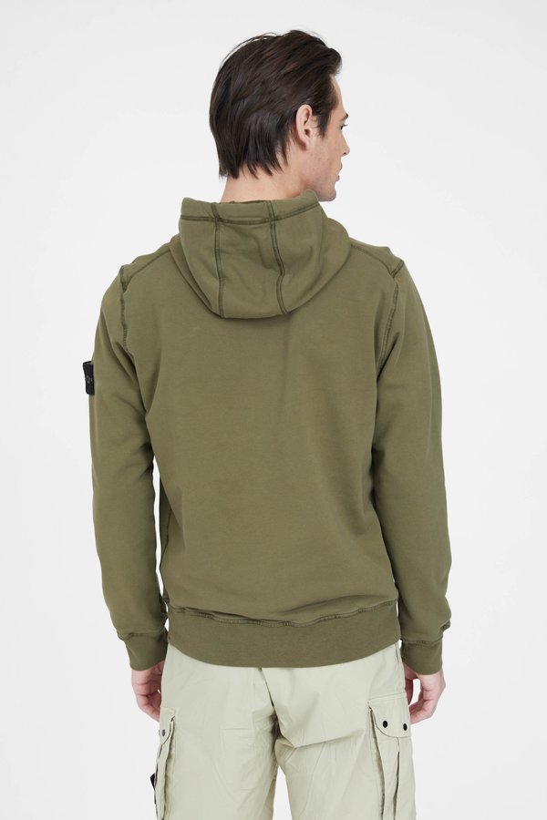 Stone Island Cotton Fleece Garment Dyed Hooded Sweatshirt - Olive Stone Island Cotton Fleece Garment Dyed Hooded Sweatshirt - Olive
