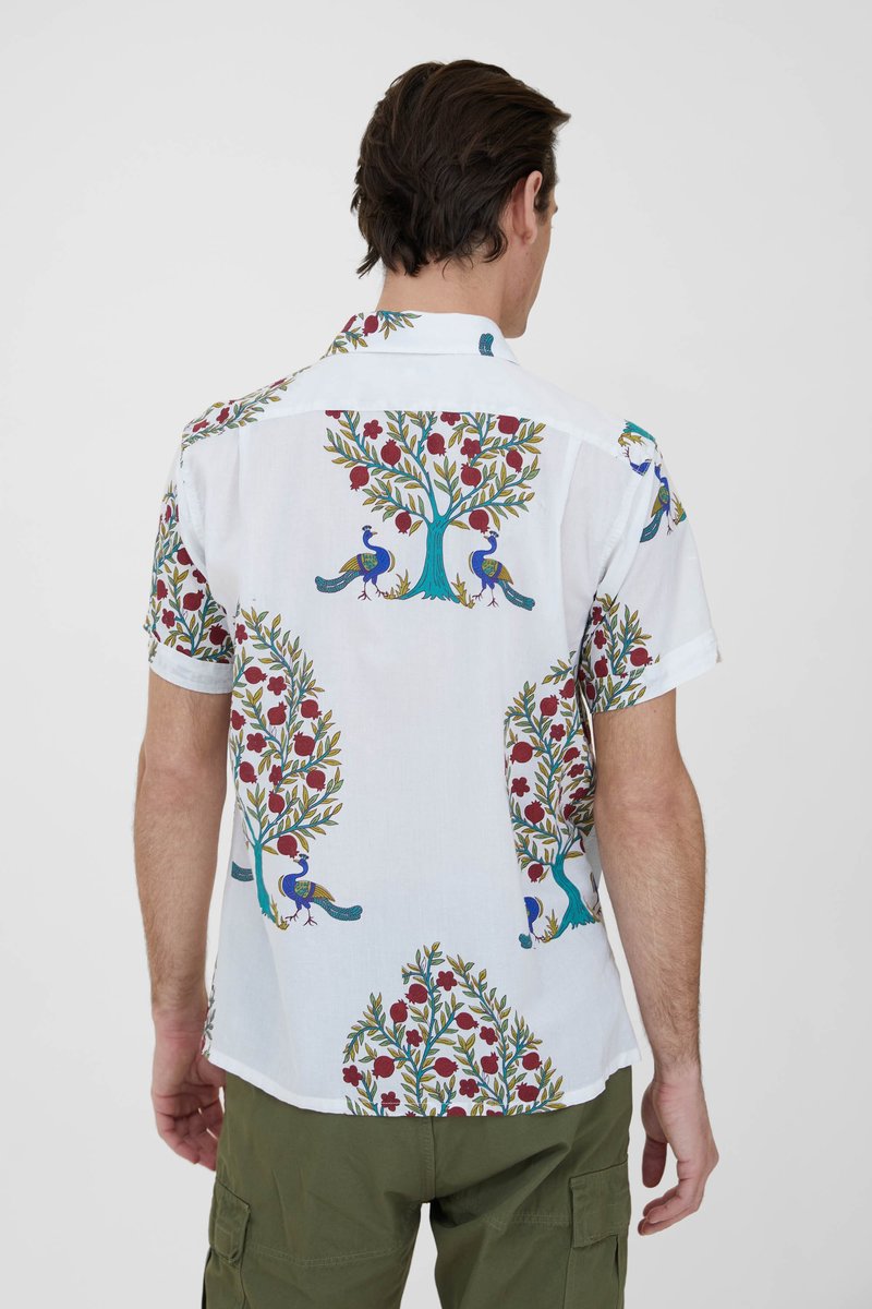 Engineered Garments Cotton Lawn Camp Shirt - Natural/Peacock Print 