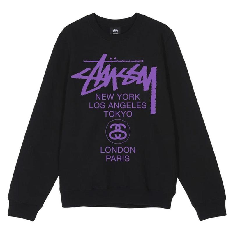 Stussy World Tour Crew - Black/Purple | Garmentory