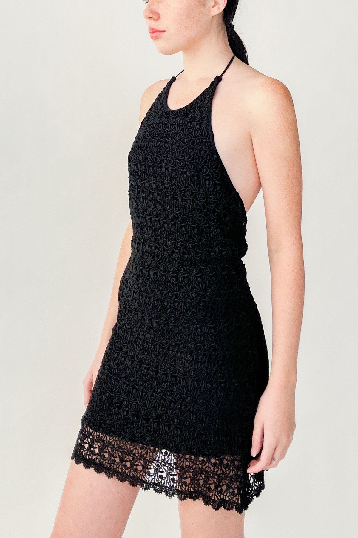 Black Crochet Knit Halter Dress (S) | Garmentory