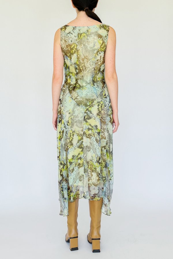 Vintage Collage Print Silk Layered Dress