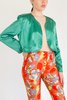 Vintage Satin Cropped Open Jacket - Emerald - Thumbnail 1