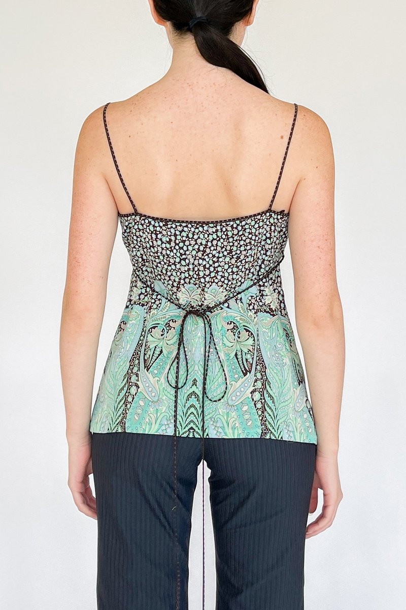 Vintage Flower Print Silk Wrap Tank
