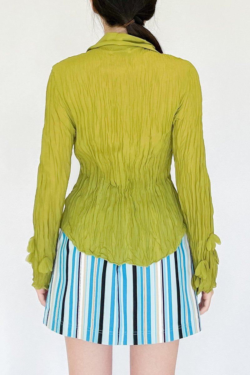 Vintage Chandelier Pleated Blouse - Lime