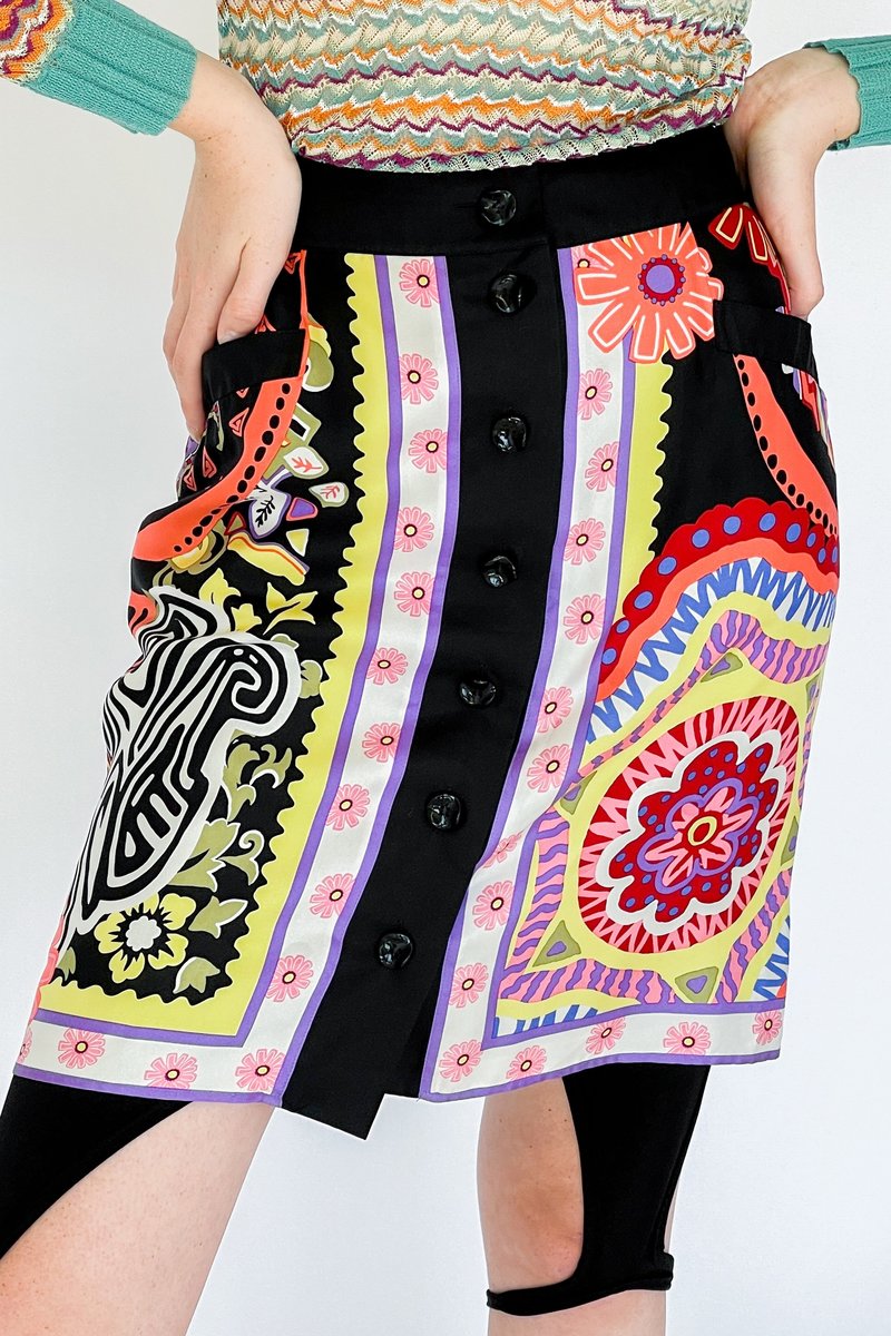 Vintage Silk Skirt - Flower Print