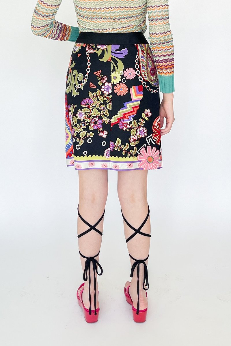 Vintage Silk Skirt - Flower Print