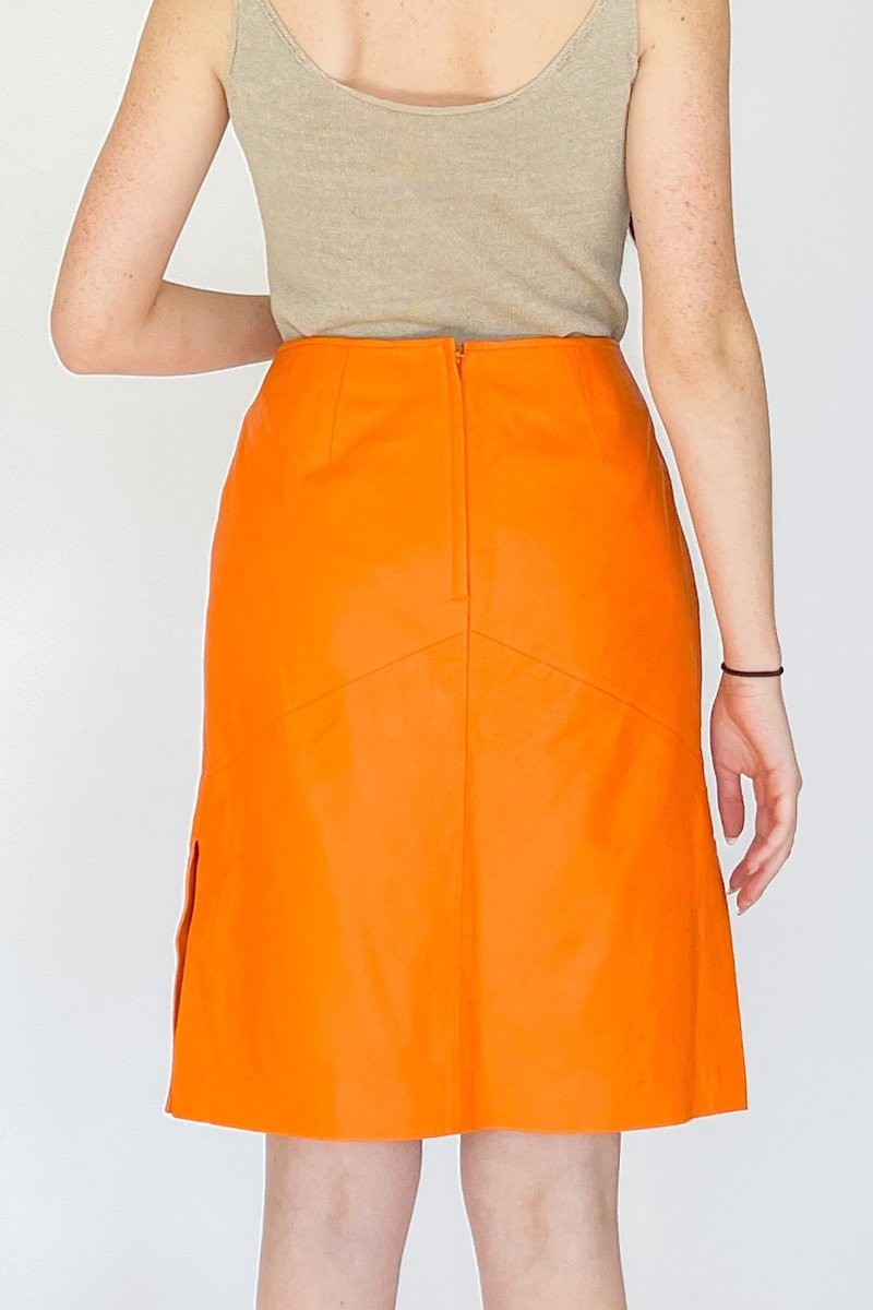 Vintage High Rise Leather Skirt - Tangerine