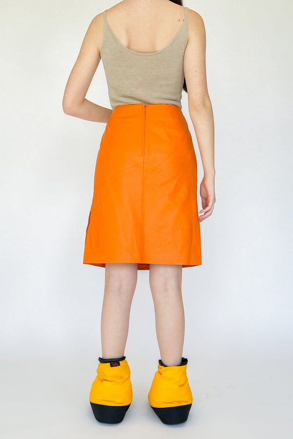 Vintage High Rise Leather Skirt - Tangerine