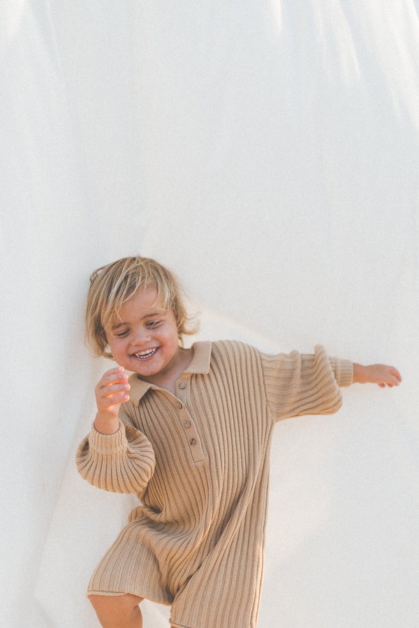 Kids Illoura the Label Essential Rib Knit Romper - Caramel Kids Illoura the Label Essential Rib Knit Romper - Caramel