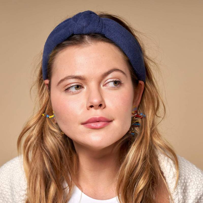 LeLe Sadoughi Terry Cloth Knotted Headband - Navy | Garmentory