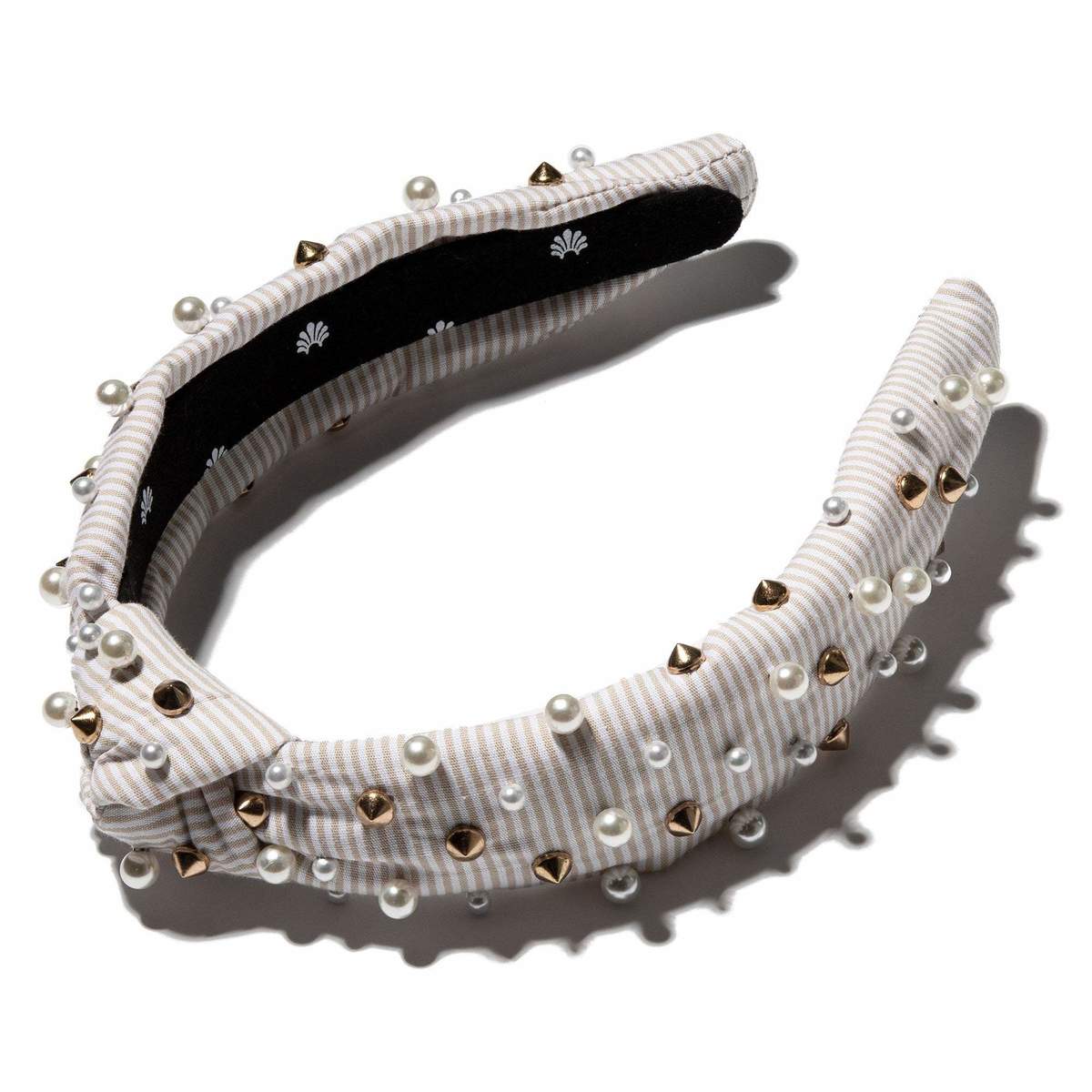 LeLe Sadoughi Seersucker Embellished Slim Knotted Headband  display picture 1