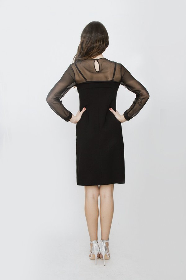 black dress with rainbow pleat 1980s Black Dress With Rainbow Panel