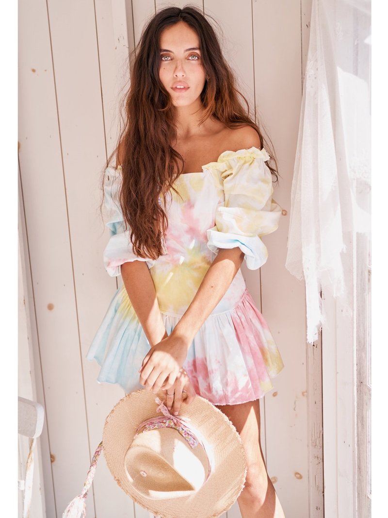 blue and yellow mini dress FATE Vertical Striped Print Mini Dress in White Blue Yellow L