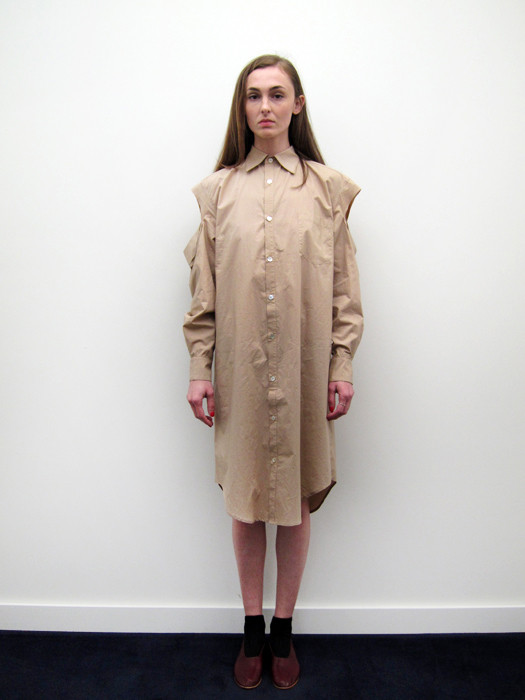Nancy Stella Soto Button Up Shirtdress with Cut Sleeves, Bare Nancy Stella Soto Button Up Shirtdress with Cut Sleeves, Bare