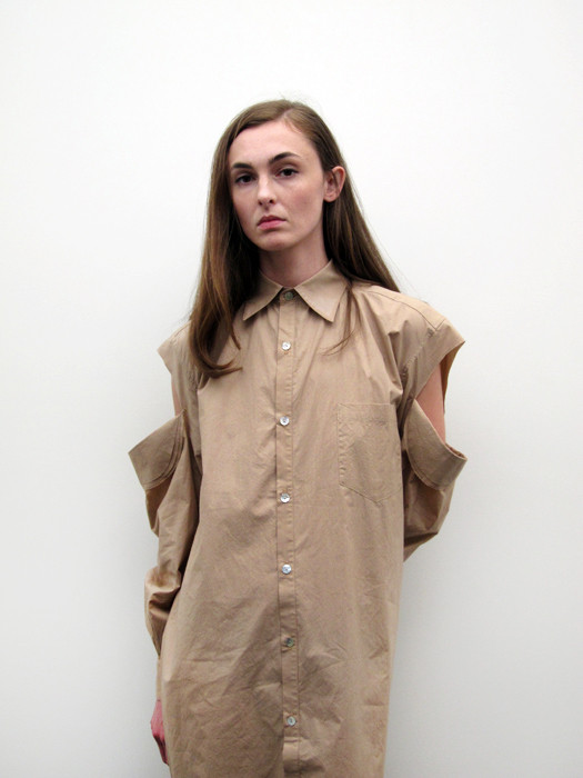 Nancy Stella Soto Button Up Shirtdress with Cut Sleeves, Bare Nancy Stella Soto Button Up Shirtdress with Cut Sleeves, Bare