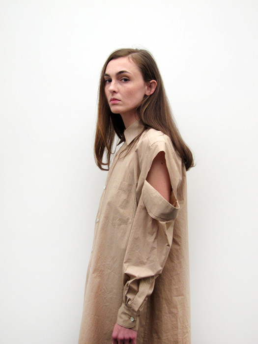 Nancy Stella Soto Button Up Shirtdress with Cut Sleeves, Bare Nancy Stella Soto Button Up Shirtdress with Cut Sleeves, Bare