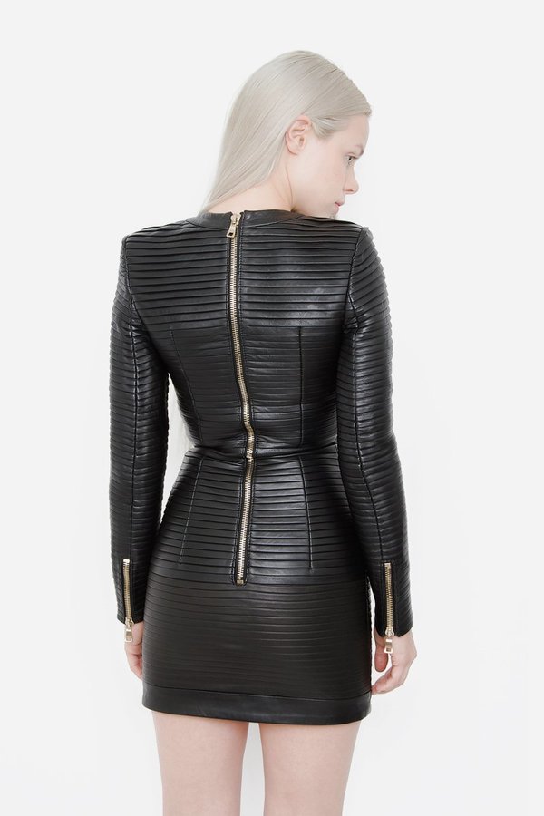 Balmain Pleated Leather Dress | Garmentory Balmain Pleated Leather Dress | Garmentory