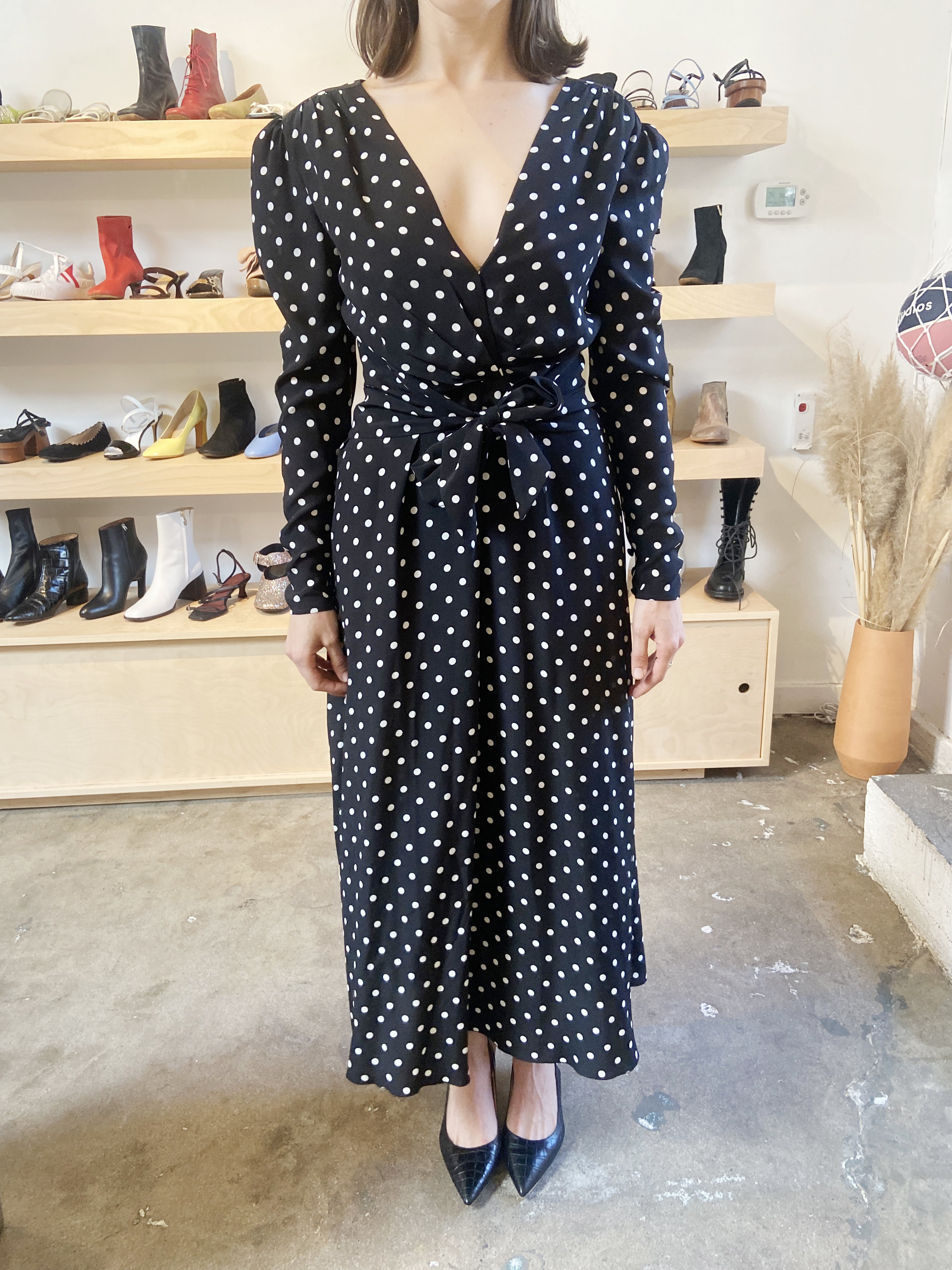 POLKA-DOT-BOW-WAIST-MIDI-DRESS
