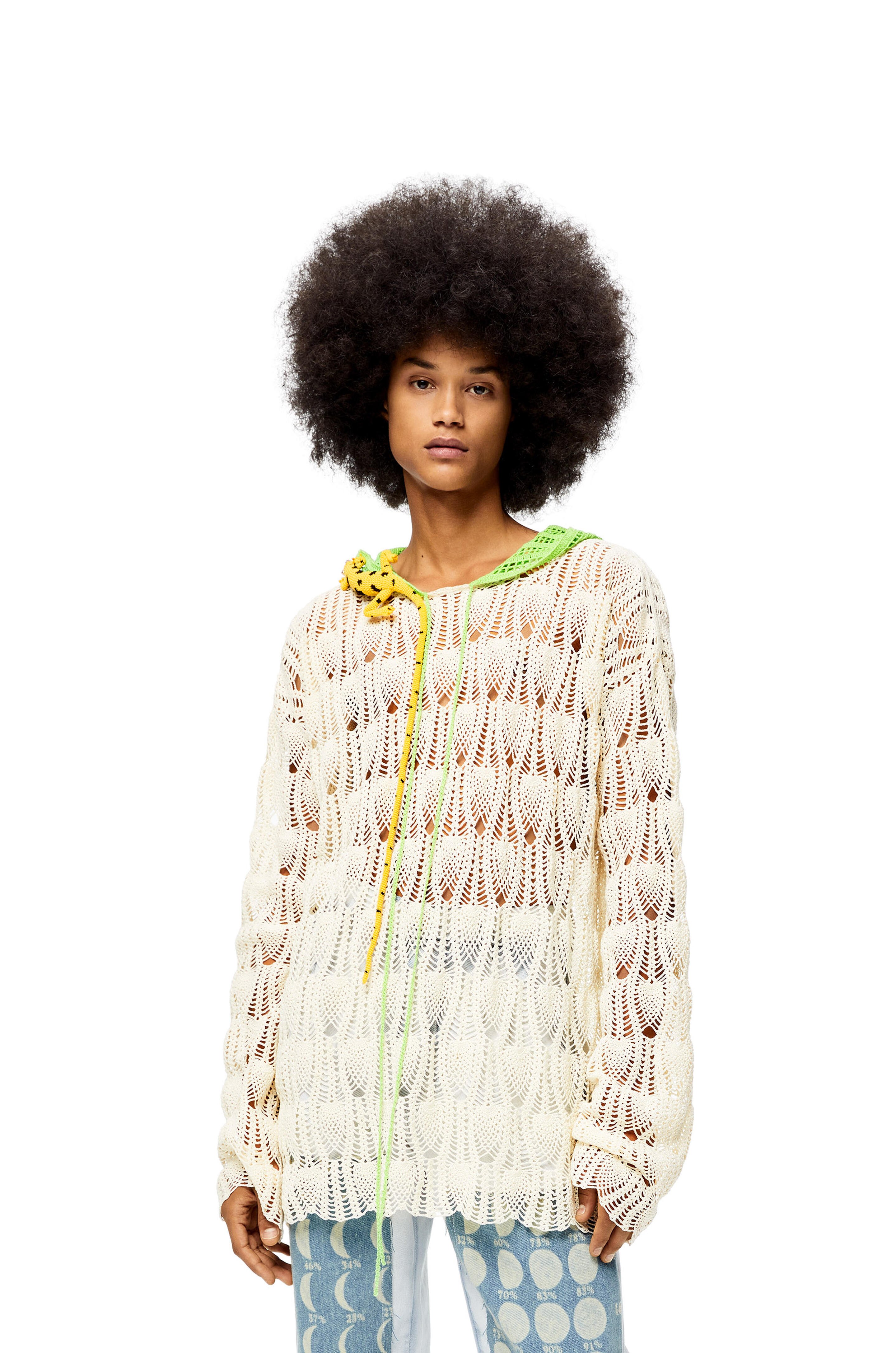 Paula's Ibiza Loewe Island Lizard Hang Crochet Hoodie - Ecru