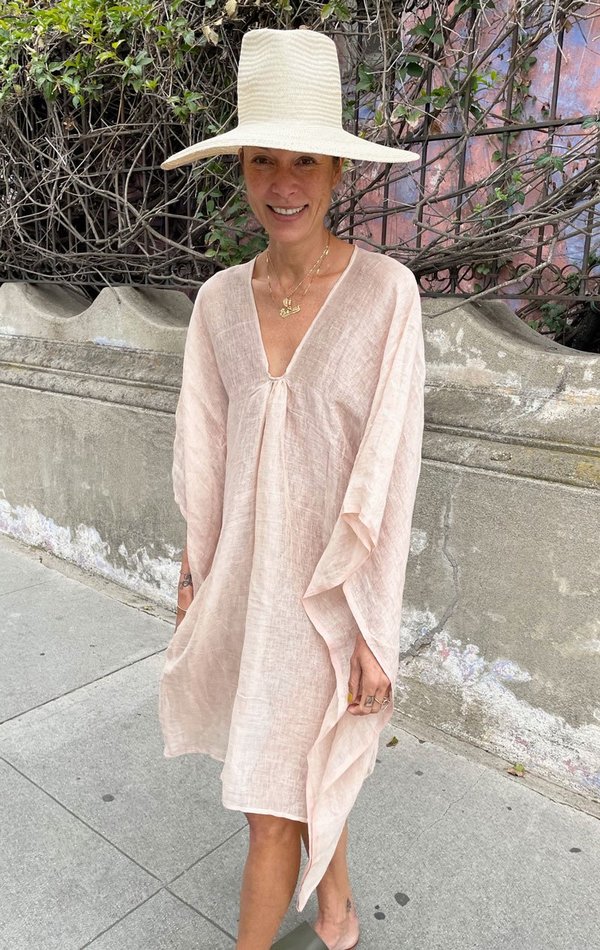Two Short Linen rose caftan DRESS - Shimmering Rose | Garmentory