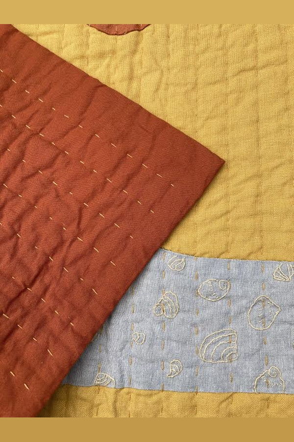 kids Vanessa Chow Ocean Pacific West Embroidered Shells blanket - Mustard/Burnt Orange