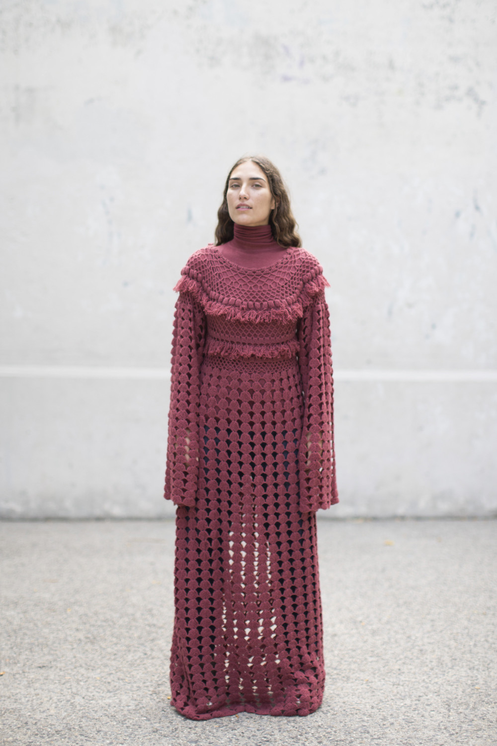 Ryan Roche Fringed Long Crochet Dress in Cardinal Garmentory