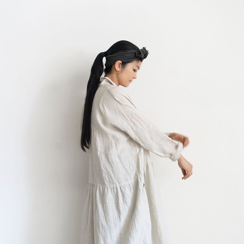 ICHI ANTIQUITES Linen Gather Dress - Greige | Garmentory