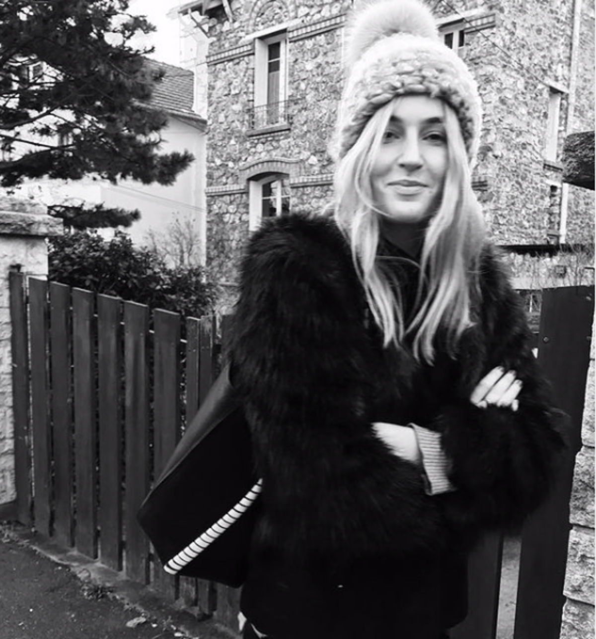 Mischa Lampert store color block + blush xl pom beanie - white/marble - Image 3 of 4