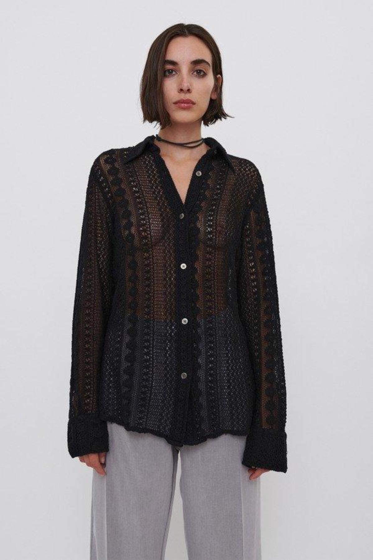 トップス Our Legacy Cotton Crochet Our Legacy Cotton Chrochet 70's Line Shirt - Black | Garmentory