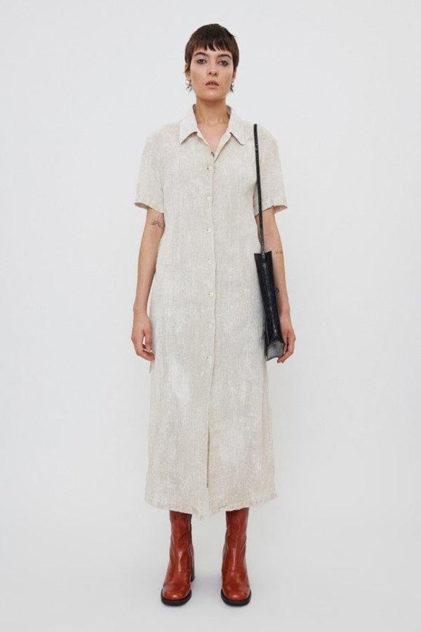 Our Legacy Coated Cotton Linen Narrow Shirt Dress - White | Garmentory