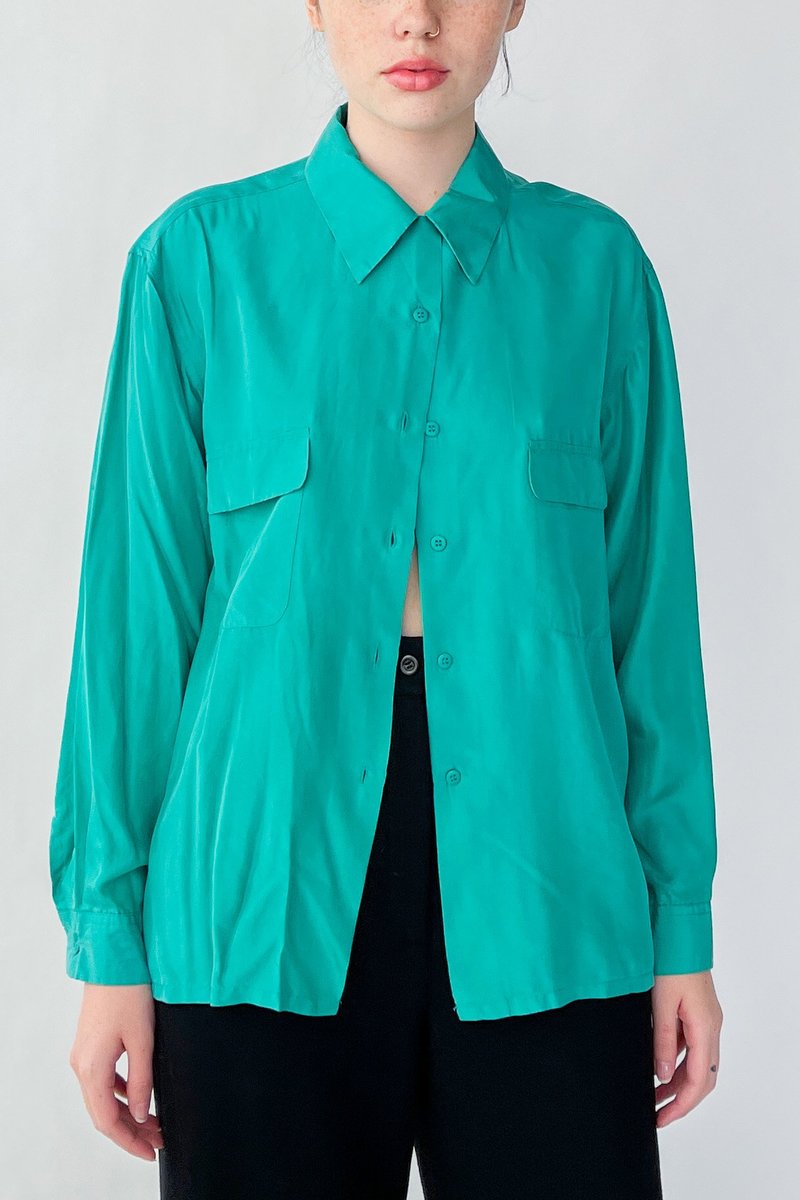 Vintage Silk Blouse - Aqua